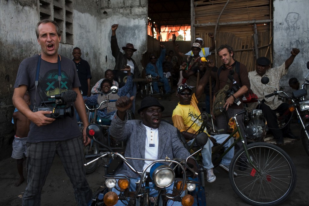 Staff Benda Bilili in Kinshasa with Florent de la Tullaye and Renaud Barrett