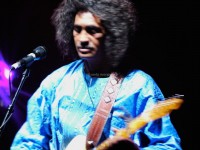 Ibrahim ag Alhabib on stage at the Highline Ballroom, New York, July 2011. (c) Andy Morgan