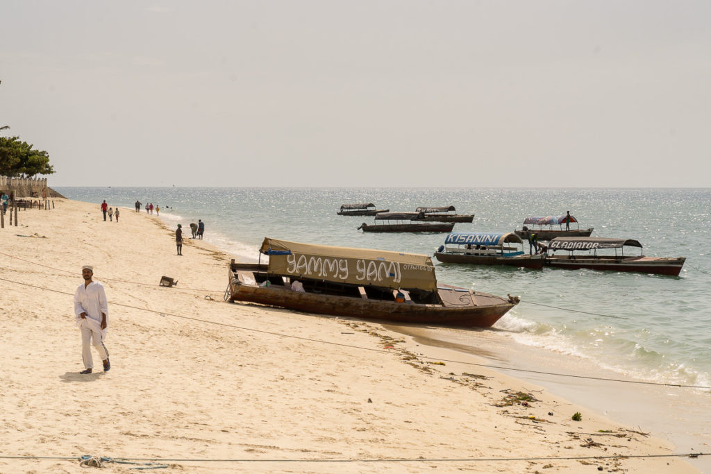 Boats moored on Shangani beach, Stone Town, Zanzibar. Photo: Andy Morgan