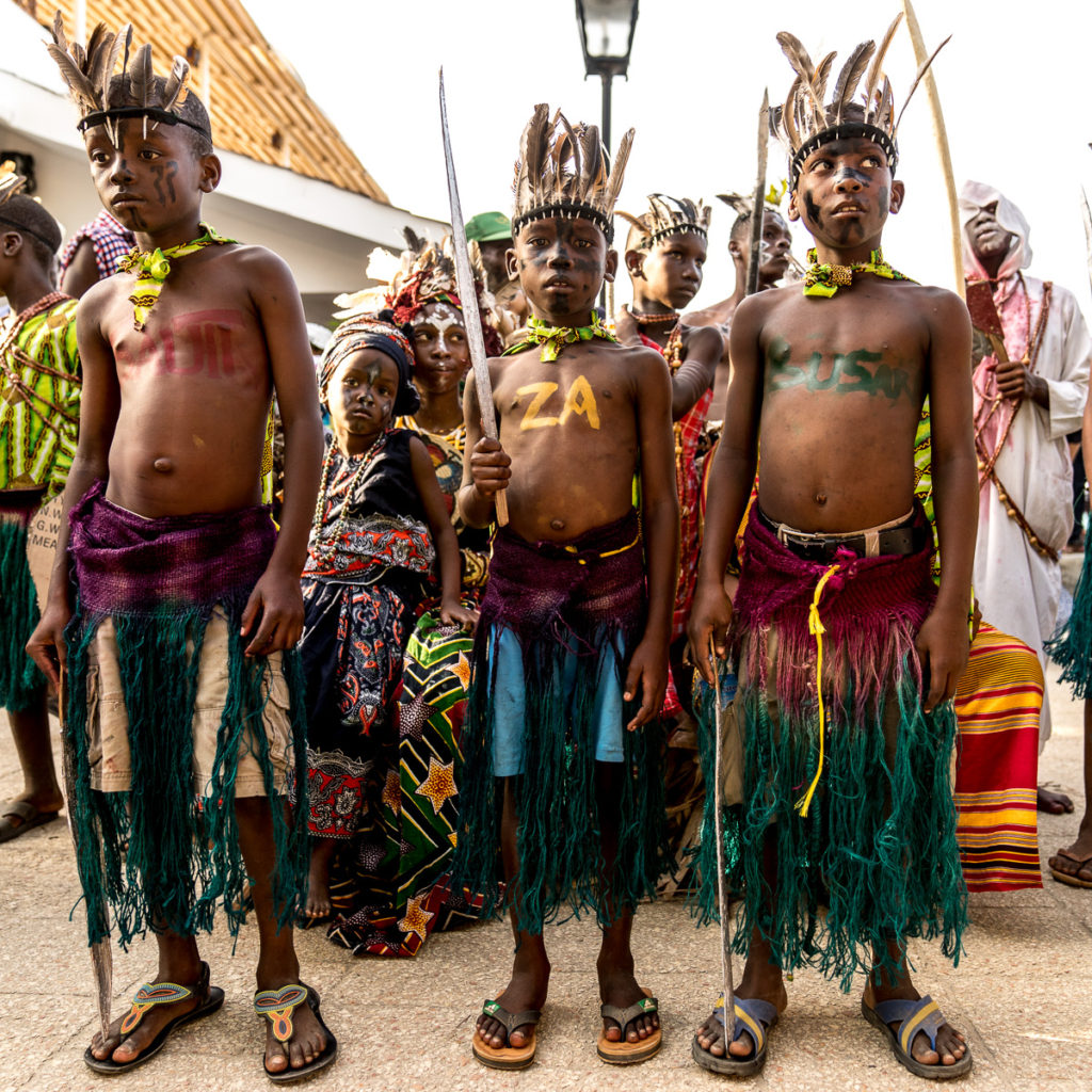 Boys in traditional dress at the procession in Forodhani Gardens, Zanzibar Photo: Andy Morgan