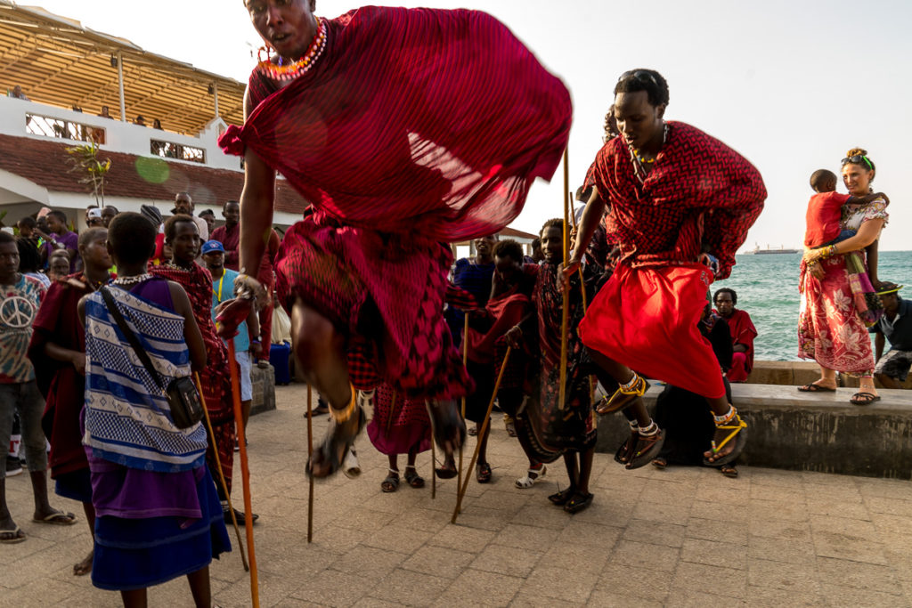 Masai boys dancing in Forodhani Gardens, Stone Town, Zanzibar. Photo: Andy Morgan