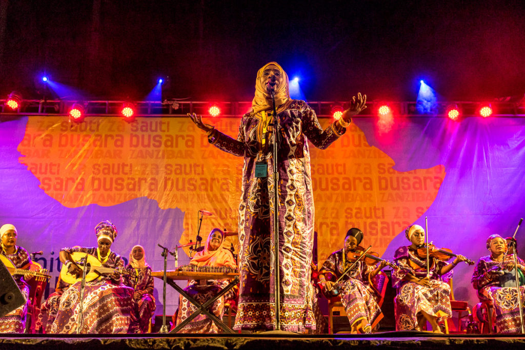 Tausi Women's Taarab Orchestra on stage at Sauti za Busara 2019, Zanzibar. Photo: Andy Morgan