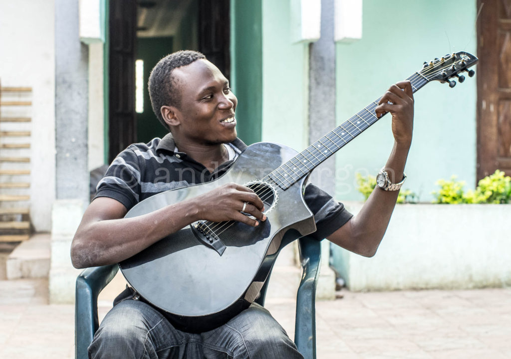 Aliou Toure from Songhoy Blues in the Ali Farka Toure compound, Bamako, Mali, 2014. Photo: Andy Morgan