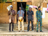Songhoy Blues in Laffiabougou, Bamako, Mali, 2014 (L-R Garba, Nat, Ali, Oumar). Photo: Andy Morgan